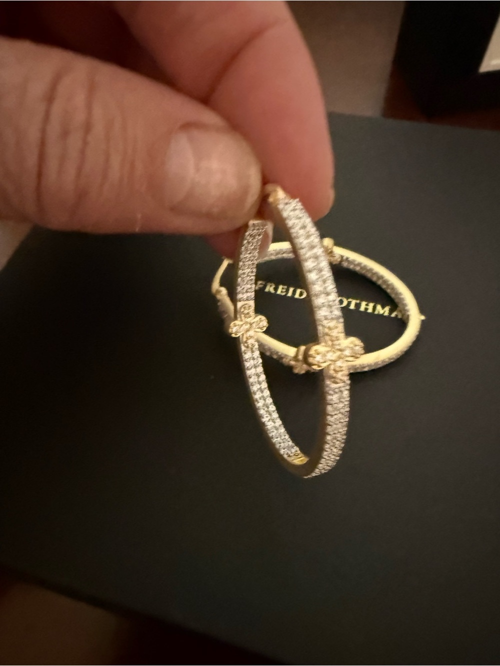 FREIDA ROTHMAN PAVÉ DOUBLE ROW CLOVER HOOP EARRINGS - Picture 3 of 5